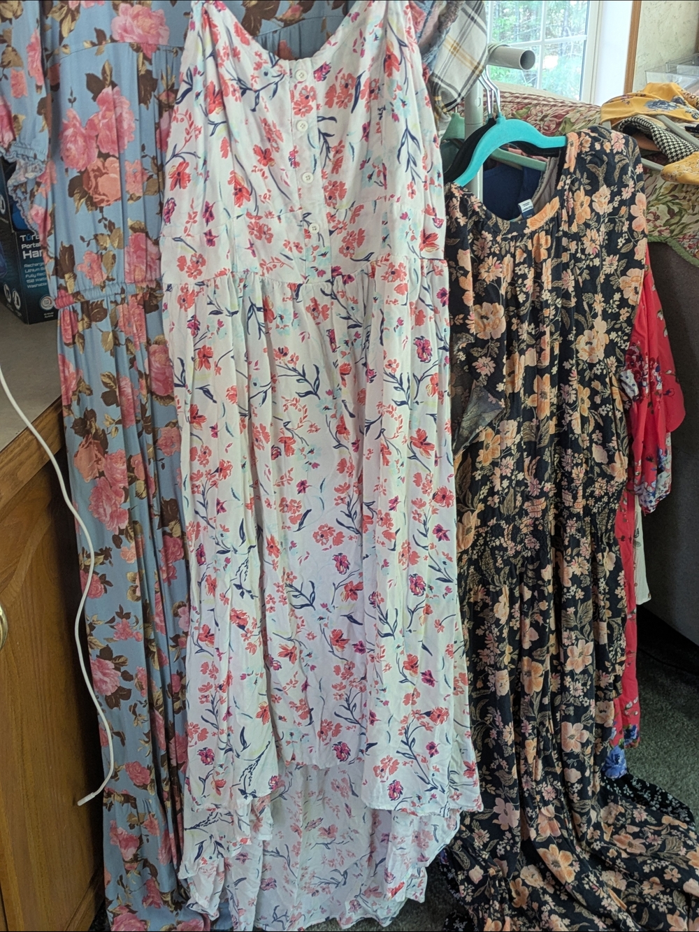 torrid White Midi Dress with Pink & Blue Floral Print